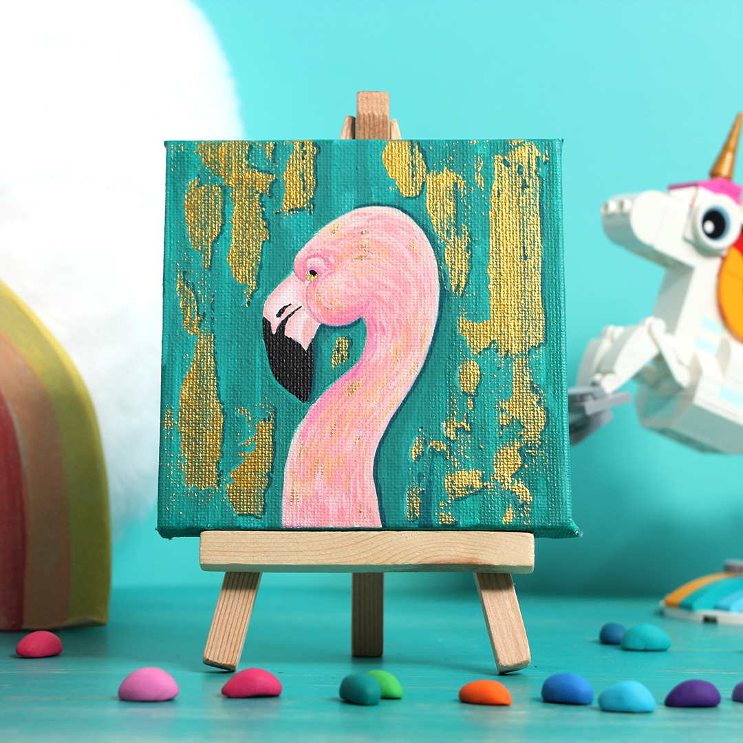Flamingo mit Gold: 10x10 cm - 20 EUR